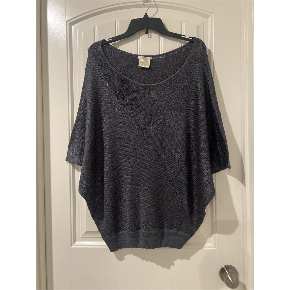Matty M Sweater Women’s Sz XL Gray Knit Sequin Dolman Batwing Oversized Stretchy